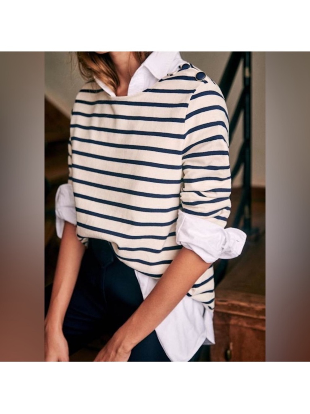 Sezane Colette Mariniere Ecru Stripe Top Women’s Size X-Large - Picture 2 of 7
